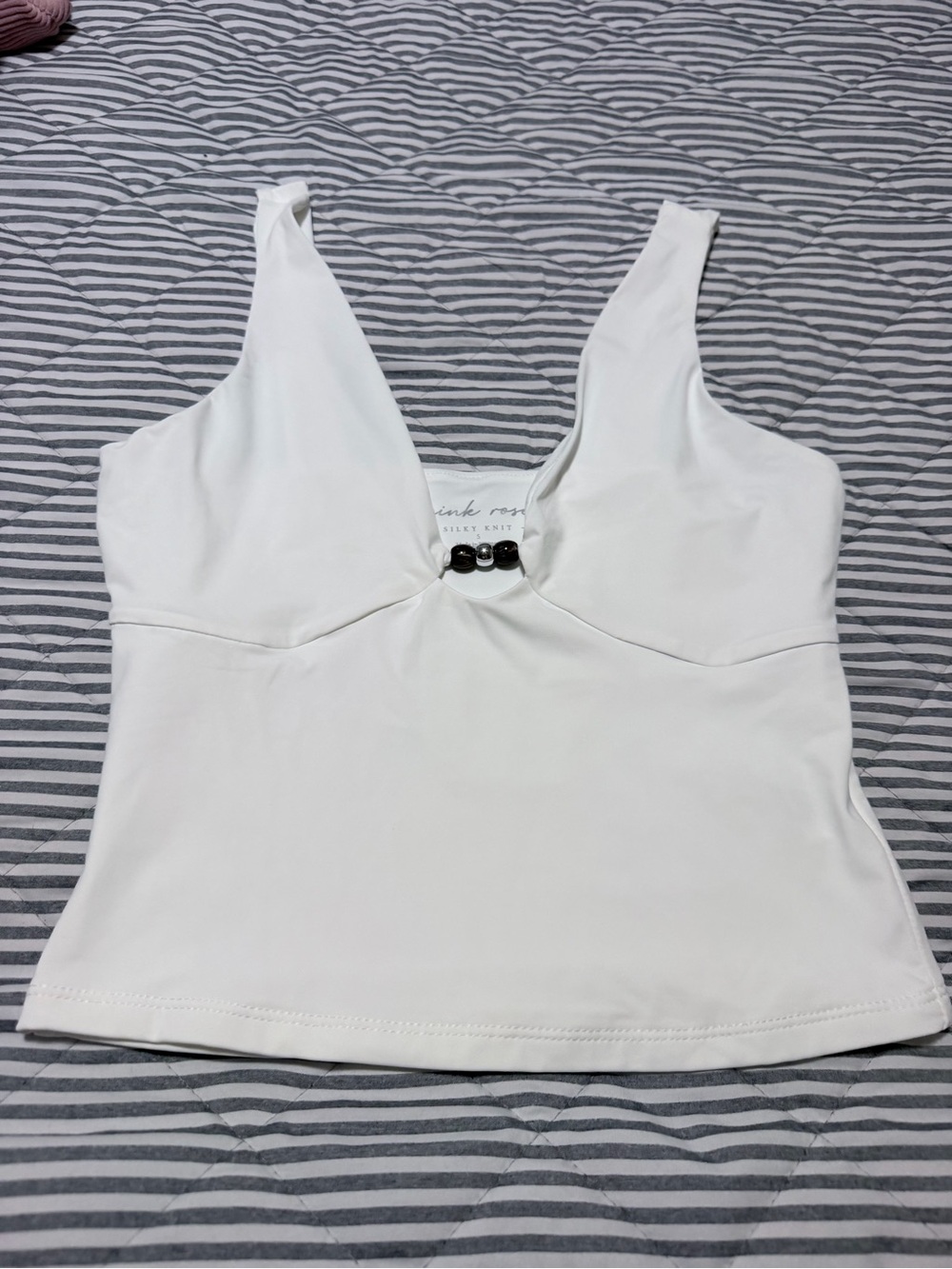 Pink Rose White Bead-Accent V-Neck Camisole